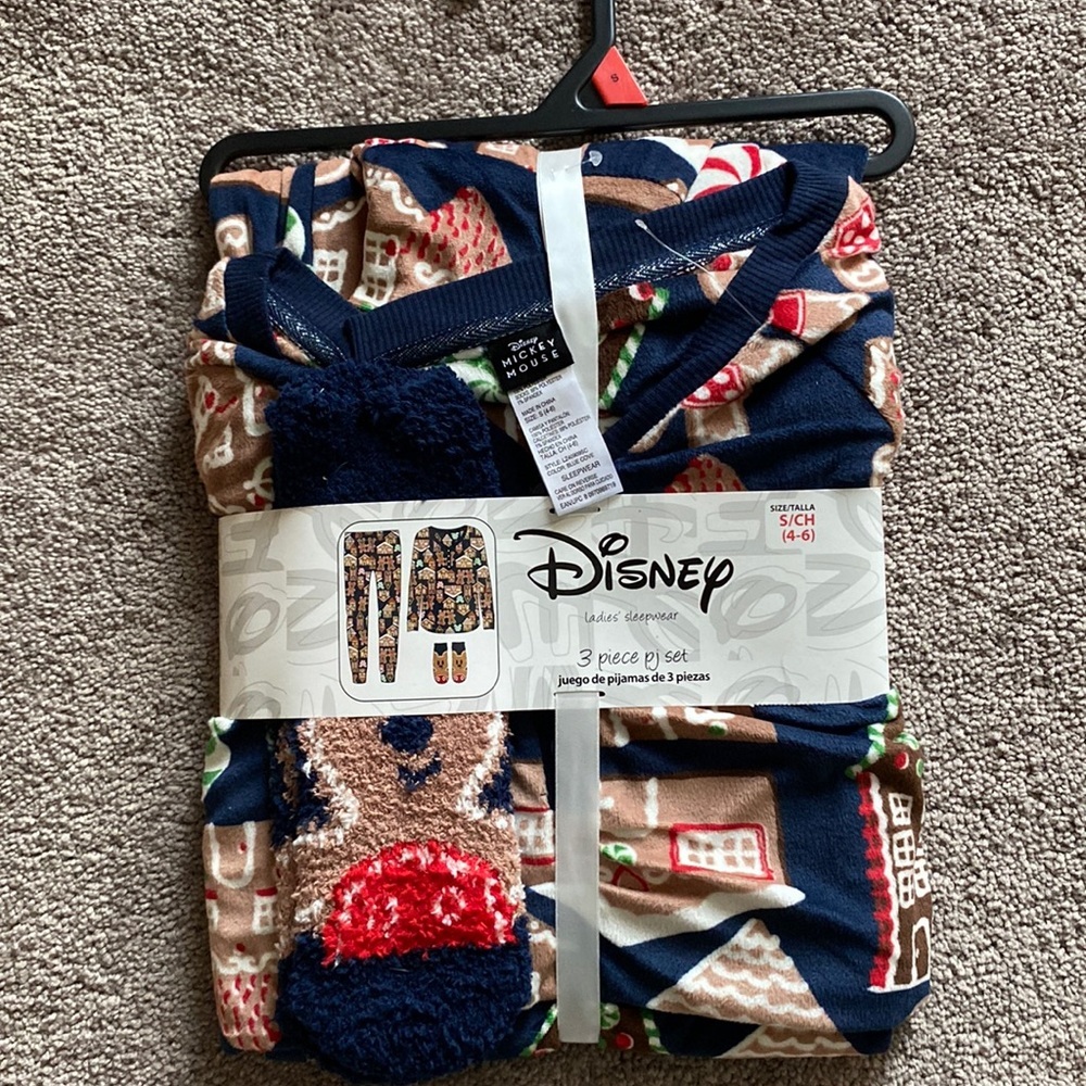 Disney Mickey Mouse Gingerbread House Holiday 3-Piece Fleece Pajama Set SIZE S